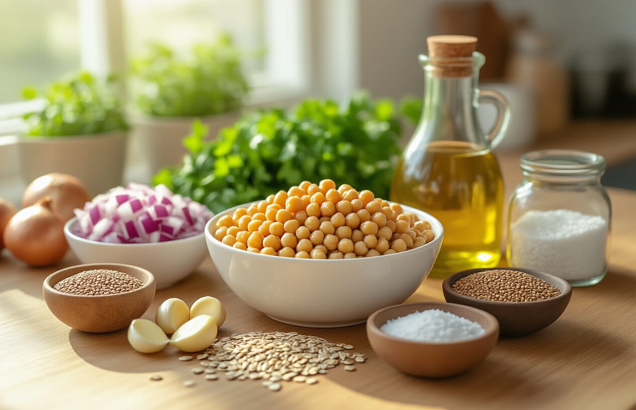 Hambúrguer Fit de Grão-de-Bico: Receita Vegana Saudável 3 Ingredientes Necessários e Suas Funções Específicas