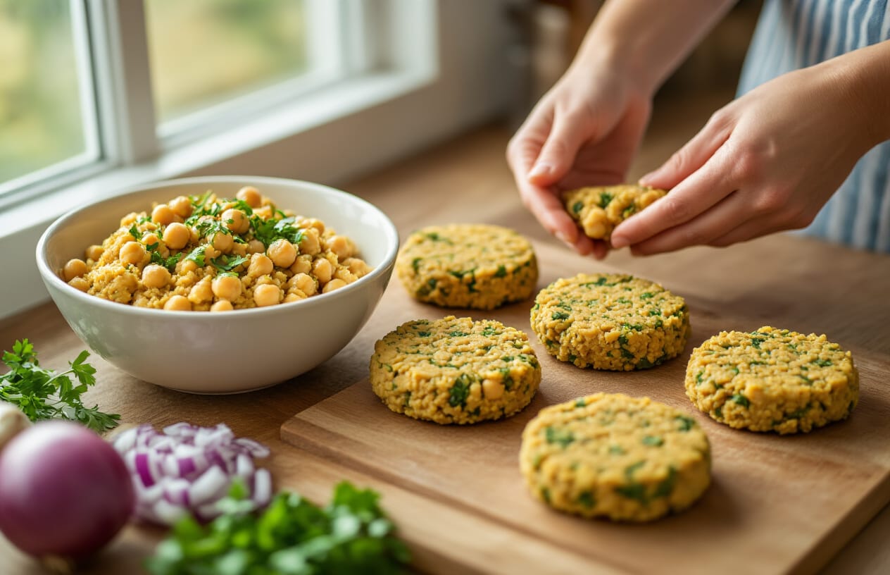 Hambúrguer Fit de Grão-de-Bico: Receita Vegana Saudável 4 Passo a Passo Detalhado da Preparação