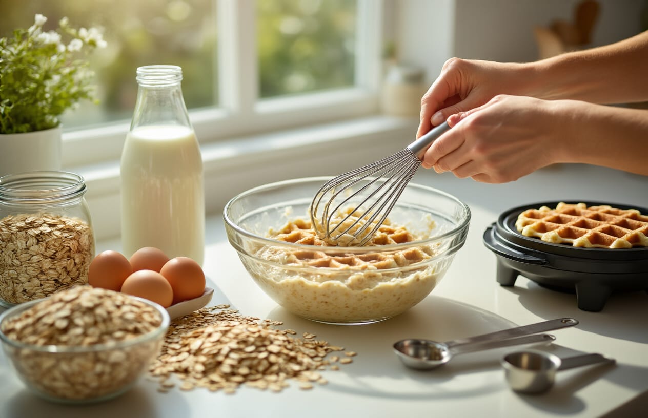 Waffle Fit de Aveia: Receita Rápida para Café da Manhã Saudável 3 Passo a Passo da Preparação Rápida