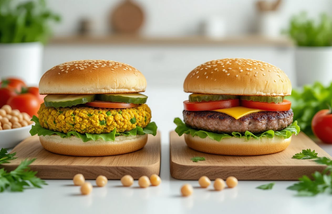 Hambúrguer Fit de Grão-de-Bico: Receita Vegana Saudável 2 Vantagens do Hambúrguer Vegano Comparado ao Tradicional