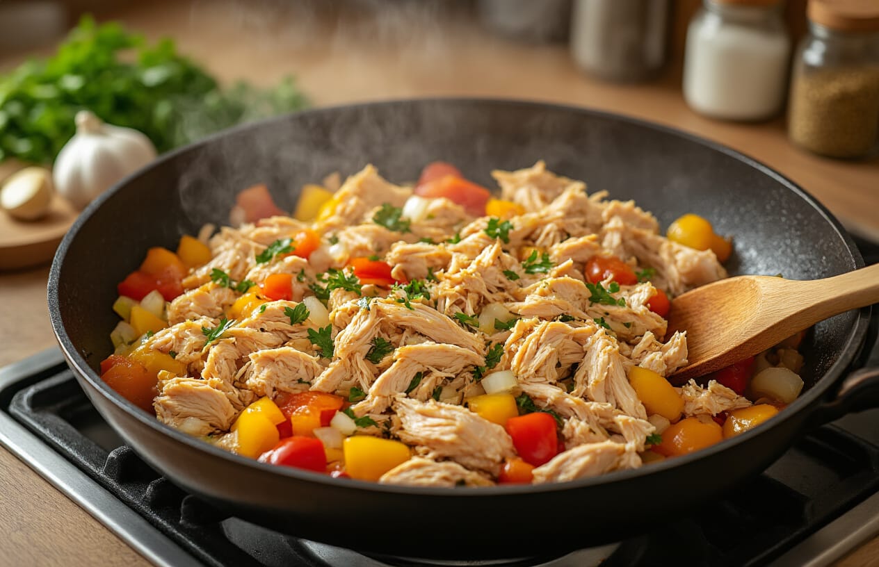 Torta Fit de Frango com Massa Integral: Receita Saudável e Saborosa 4 Preparação do Recheio de Frango Saboroso