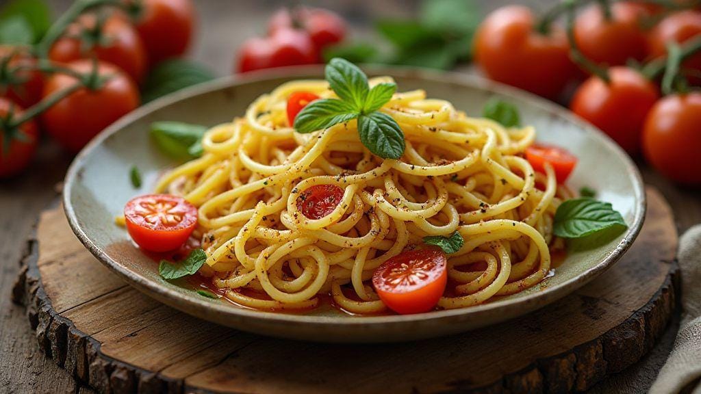 Espaguete de Abobrinha ao Molho de Tomate e Manjericão irresistivelmente fresco e leve pronto em quinze minutos sem espiralizador