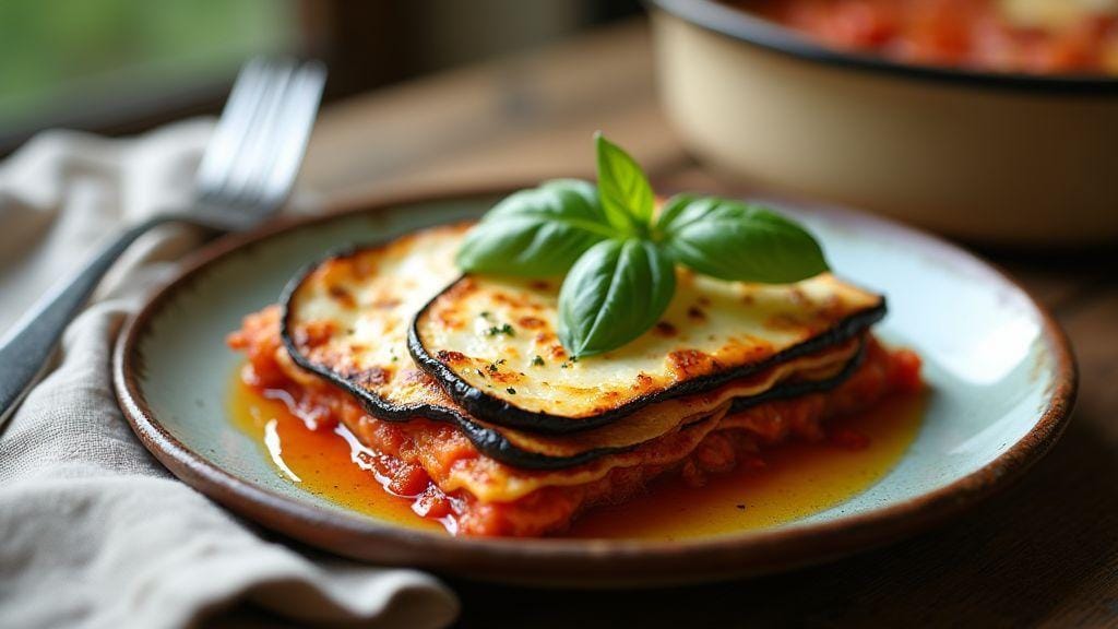 Lasanha de Berinjela com Ricota Light irresistivelmente cremosa e leve pronta em poucos minutos sem forno e com poucos ingredientes