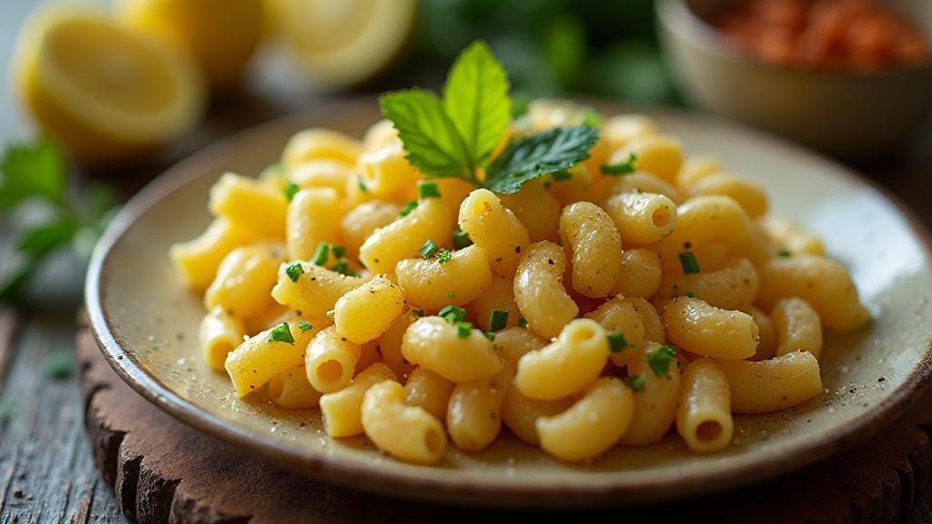Macarrão de grão-de-bico com molho de iogurte e ervas, cremoso e irresistível, pronto em instantes e feito numa panela só