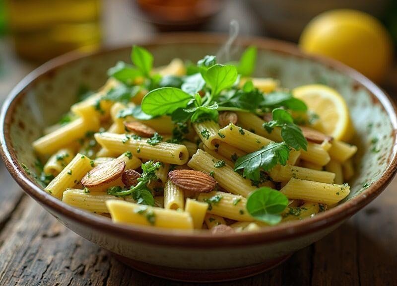 penne-integral-ao-pesto-de-rucula-e-amendoas-irresistivelmente-cremoso-e-vibrante-pronto-em-vinte-mi
