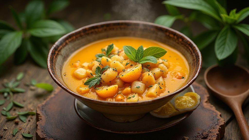 Sopa de Abóbora com Gengibre e Leite de Coco irresistivelmente cremosa e aromática, pronta em vinte minutos em panela única