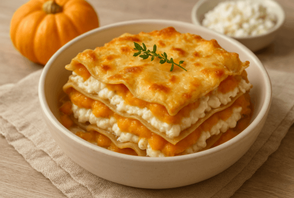 Lasanha de massa integral com abóbora e queijo cottage