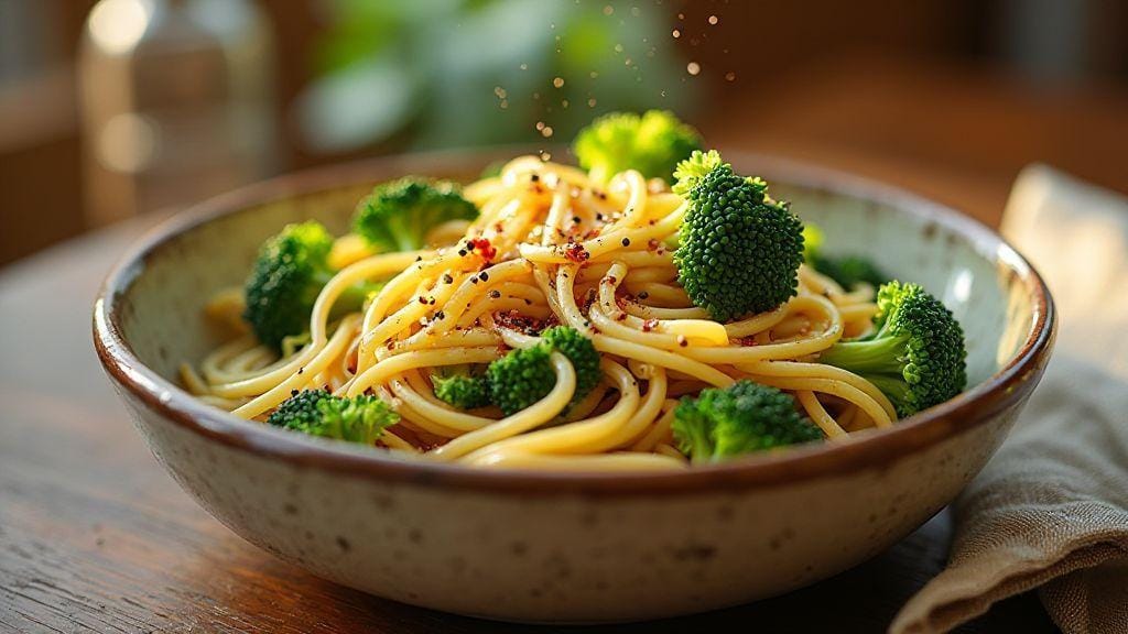 Espaguete integral ao alho, azeite e brócolis incrivelmente saboroso e al dente — uma panela só, pronto em menos de meia hora com ingredientes da despensa