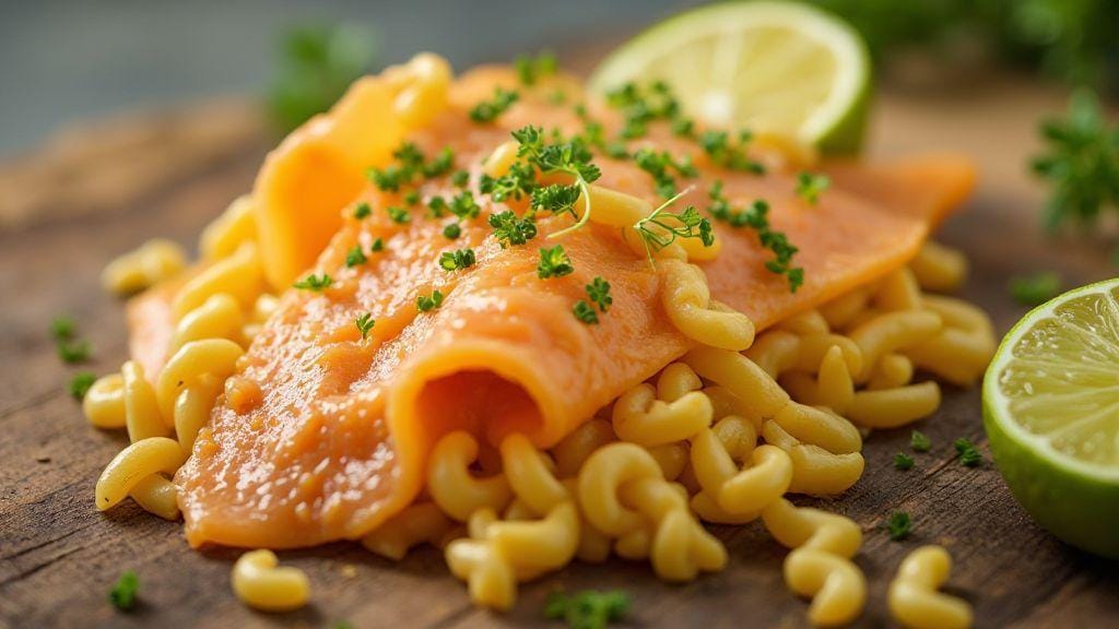 Macarrão de espinafre com salmão grelhado e limão — cremoso e suculento, pronto rapidinho e tudo na mesma frigideira