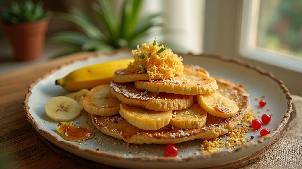 Panqueca Doce Fit com Banana e Aveia irresistivelmente fofa e saborosa, mistura rápida de cinco ingredientes sem batedeira
