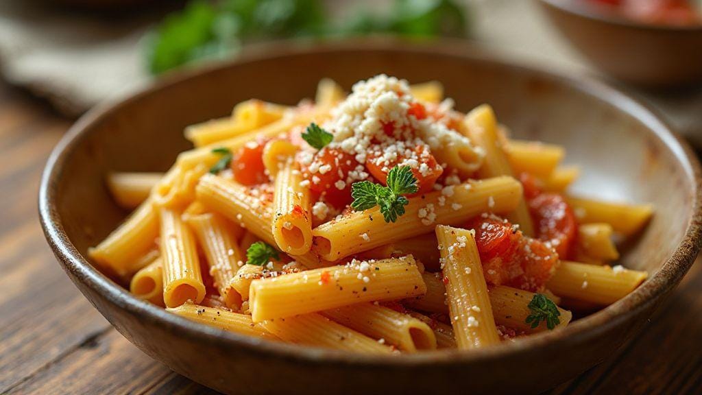 Penne de quinoa com molho de tomate e berinjela incrivelmente cremoso e saboroso pronto em menos de vinte minutos