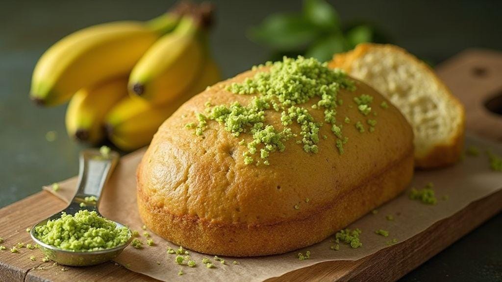 Pão de Biomassa de Banana Verde deliciosamente macio e úmido com poucos ingredientes e preparo em uma tigela só sem sovar