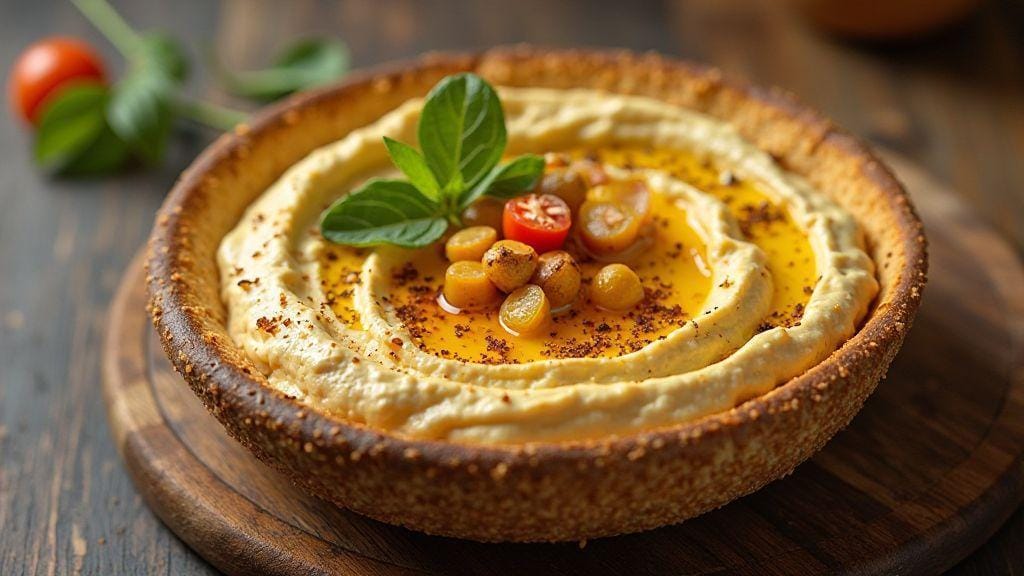 Pão sírio integral com homus e legumes grelhados deliciosamente cremoso e crocante, sem forno, preparo mínimo com ingredientes da despensa