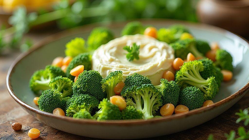 Salada de Brócolis com Amêndoas e Molho de Iogurte Fit crocante e cremosa com preparo mínimo sem forno