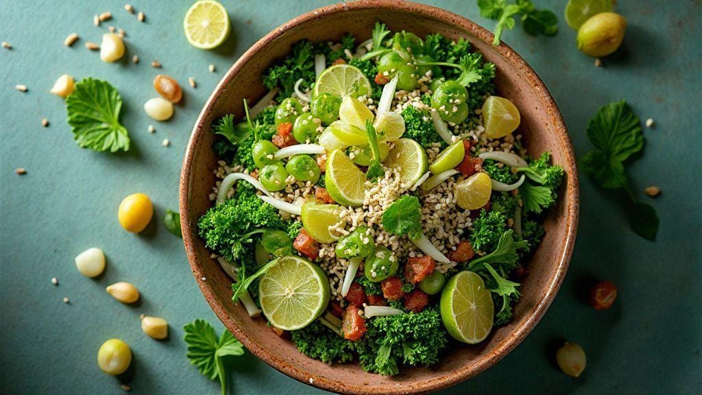 Saladas detox com folhas verdes molho de limão e gengibre – sabor refrescante e textura crocante, preparo No-cook simples e rápido