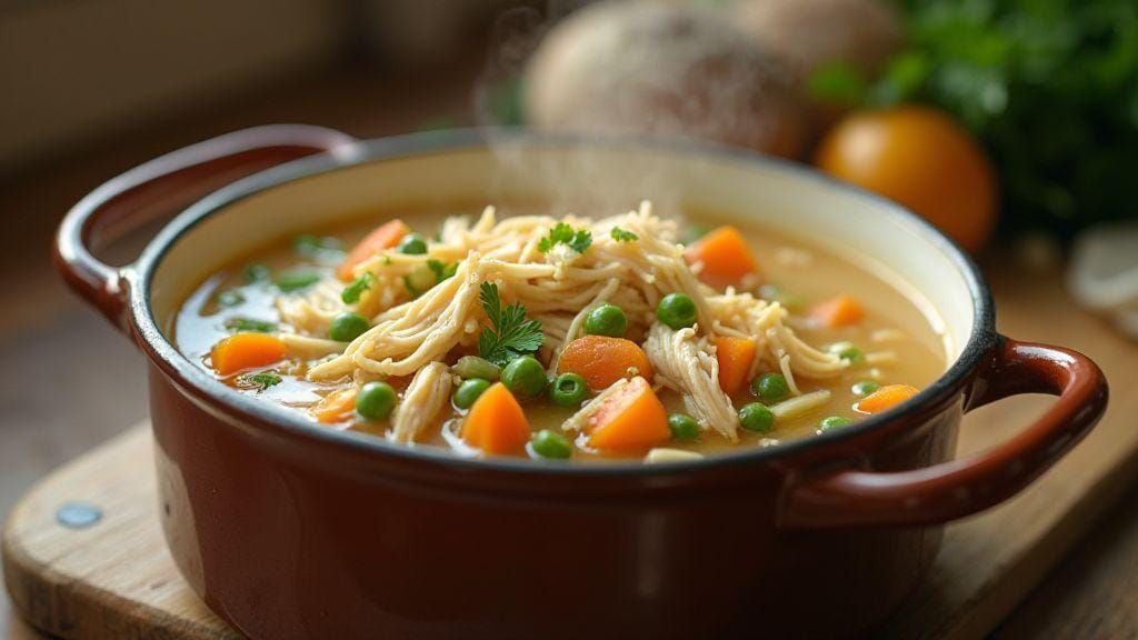 Sopa Fit de Frango Desfiado com Legumes Cremosa e Deliciosa em Panela Única com Poucos Ingredientes