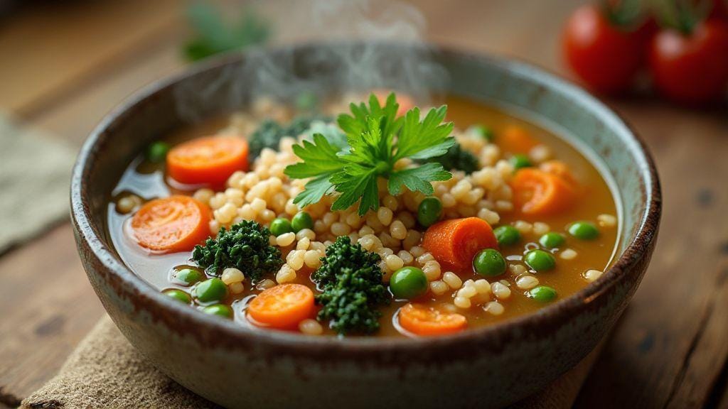 Sopa de Grãos Integrais com Vegetais para Pré-Treino sabor incrível com preparo em uma só panela e poucos ingredientes