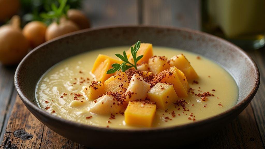 Sopa Fit de Batata-Doce com Frango sabor incrível e textura cremosa, feita em uma única panela com poucos ingredientes