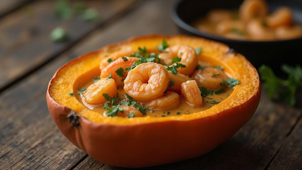 Camarão na moranga cremoso e irresistível, em uma única panela, rápido e sem forno
