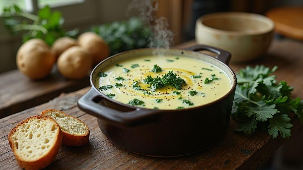 Sopa Fit de Batata com Couve cremosa, sabor incrível em uma panela única com poucos ingredientes