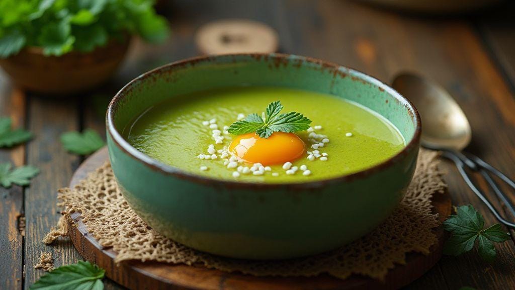 Sopa Fit de Espinafre com Ovo cremoso em uma única panela prática e rápida despeje e mexa