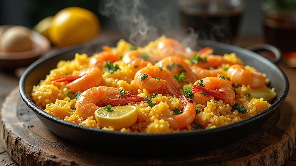 Paella de Frutos do Mar sabor incrível, arroz soltinho, preparada em uma única panela com poucos ingredientes