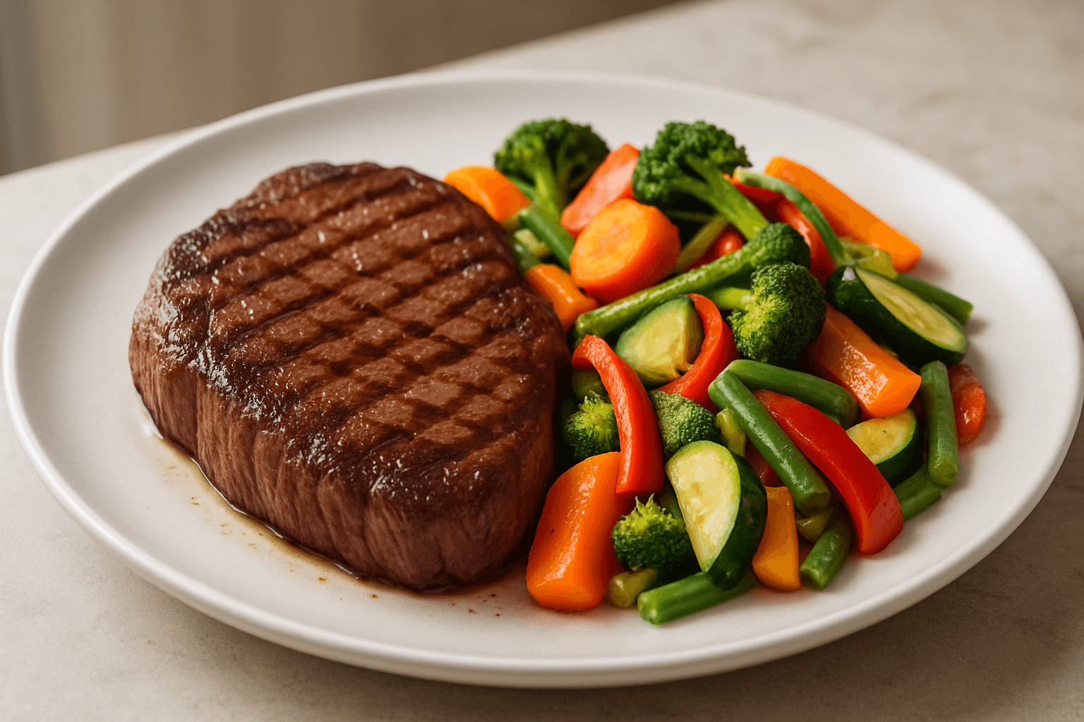 Bife de Patinho Grelhado com Legumes na Chapa