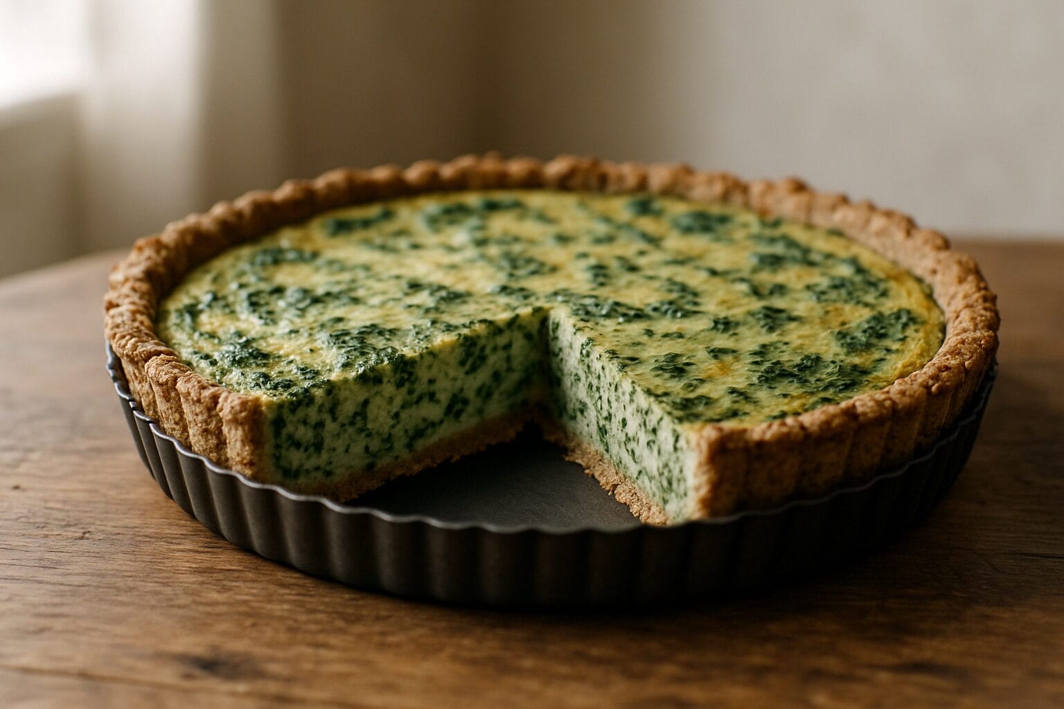 Quiche Fit de Espinafre e Ricota com Massa de Aveia